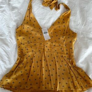 American Eagle Outfitters Mustard Floral Halter Peplum Camisole